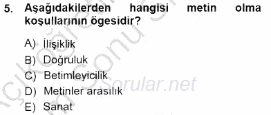 Türkçe Sözlü Anlatım 2012 - 2013 Dönem Sonu Sınavı 5.Soru