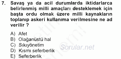 Osmanlı Yenileşme Hareketleri (1703-1876) 2012 - 2013 Ara Sınavı 7.Soru