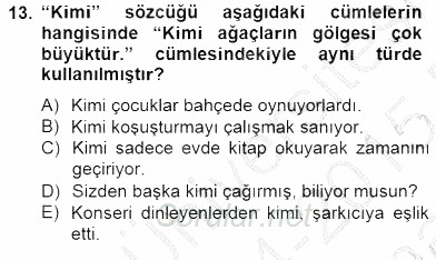 Türkçe Biçim Bilgisi 2014 - 2015 Ara Sınavı 13.Soru