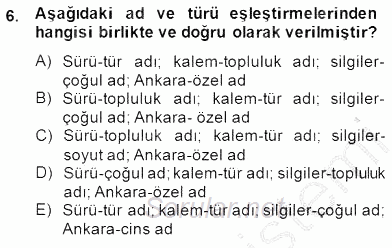 Türkçe Biçim Bilgisi 2014 - 2015 Ara Sınavı 6.Soru