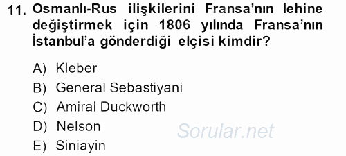 Osmanlı Tarihi (1789-1876) 2014 - 2015 Ara Sınavı 11.Soru