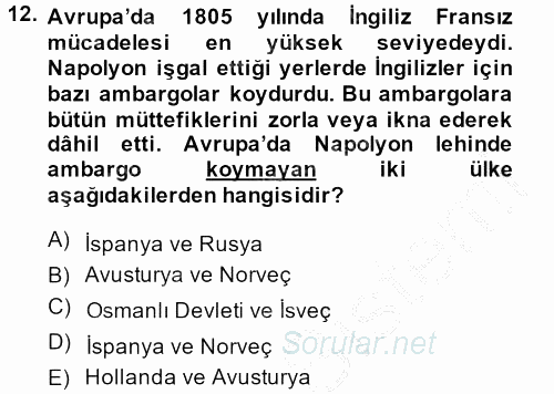 Osmanlı Tarihi (1789-1876) 2014 - 2015 Ara Sınavı 12.Soru
