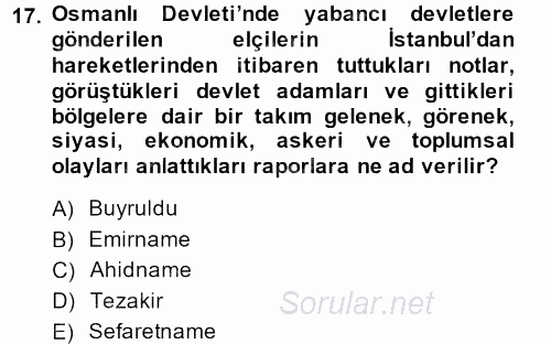 Osmanlı Tarihi (1789-1876) 2014 - 2015 Ara Sınavı 17.Soru