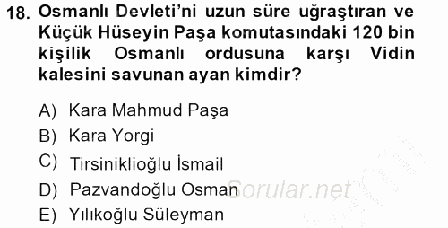 Osmanlı Tarihi (1789-1876) 2014 - 2015 Ara Sınavı 18.Soru