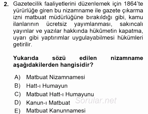 Yeni Türk Edebiyatına Giriş 2 2017 - 2018 Dönem Sonu Sınavı 2.Soru