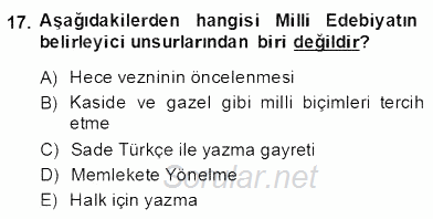 II. Meşrutiyet Dönemi Türk Edebiyatı 2013 - 2014 Dönem Sonu Sınavı 17.Soru