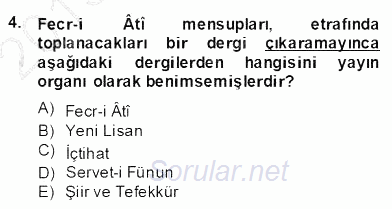 II. Meşrutiyet Dönemi Türk Edebiyatı 2013 - 2014 Dönem Sonu Sınavı 4.Soru
