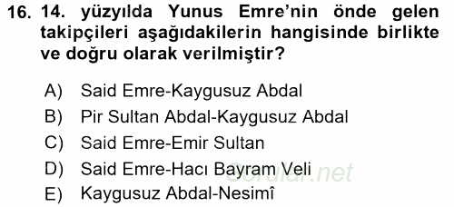 Türk Halk Şiiri 2016 - 2017 Ara Sınavı 16.Soru