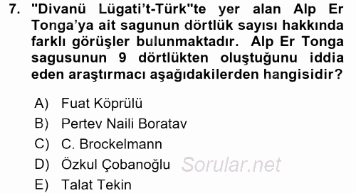 Türk Halk Şiiri 2016 - 2017 Ara Sınavı 7.Soru