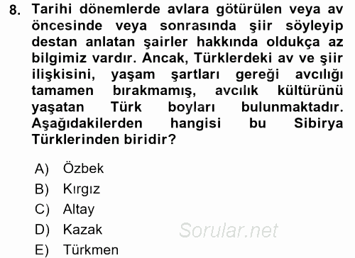 Türk Halk Şiiri 2016 - 2017 Ara Sınavı 8.Soru
