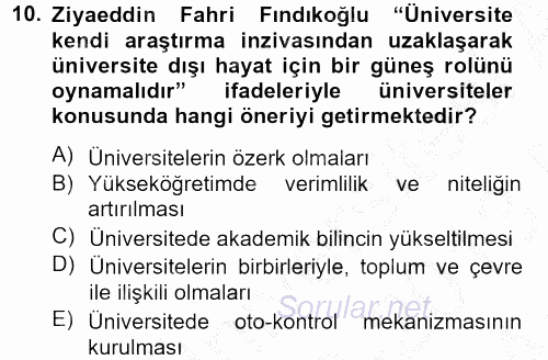 Türk Sosyologları 2012 - 2013 Ara Sınavı 10.Soru