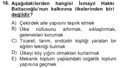 Türk Sosyologları 2012 - 2013 Ara Sınavı 16.Soru