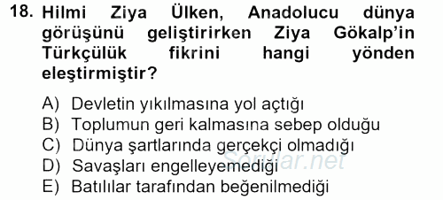Türk Sosyologları 2012 - 2013 Ara Sınavı 18.Soru