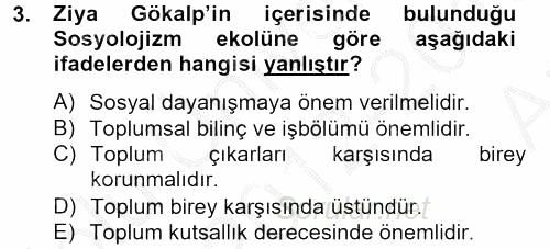 Türk Sosyologları 2012 - 2013 Ara Sınavı 3.Soru