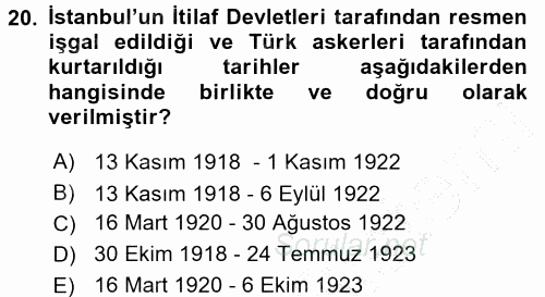 Atatürk İlkeleri Ve İnkılap Tarihi 1 2015 - 2016 Dönem Sonu Sınavı 20.Soru