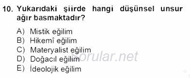 Yeni Türk Edebiyatına Giriş 2 2012 - 2013 Dönem Sonu Sınavı 10.Soru
