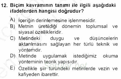 Yeni Türk Edebiyatına Giriş 2 2012 - 2013 Dönem Sonu Sınavı 12.Soru