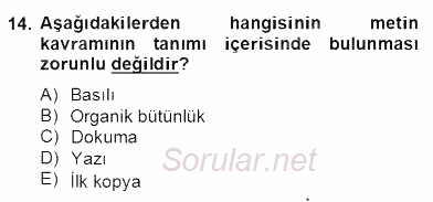 Yeni Türk Edebiyatına Giriş 2 2012 - 2013 Dönem Sonu Sınavı 14.Soru