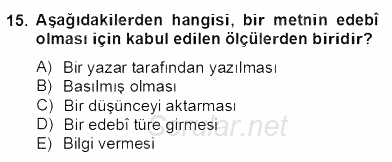 Yeni Türk Edebiyatına Giriş 2 2012 - 2013 Dönem Sonu Sınavı 15.Soru