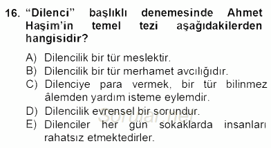 Yeni Türk Edebiyatına Giriş 2 2012 - 2013 Dönem Sonu Sınavı 16.Soru