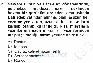 Yeni Türk Edebiyatına Giriş 2 2012 - 2013 Dönem Sonu Sınavı 2.Soru