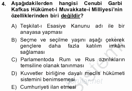 Türkiye´de Demokrasi Ve Parlemento Tarihi 2014 - 2015 Dönem Sonu Sınavı 4.Soru
