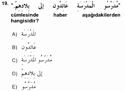 Arapça 1 2016 - 2017 Ara Sınavı 19.Soru
