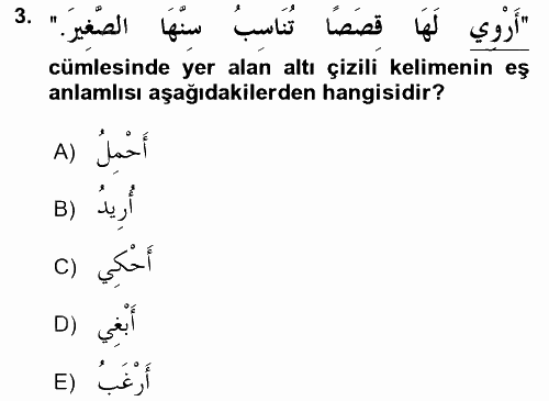 Arapça 1 2016 - 2017 Ara Sınavı 3.Soru