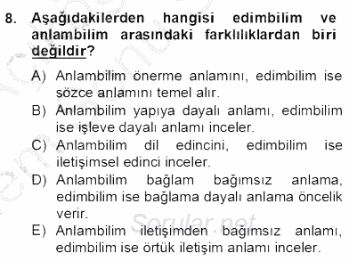 Genel Dilbilim 2 2012 - 2013 Dönem Sonu Sınavı 8.Soru