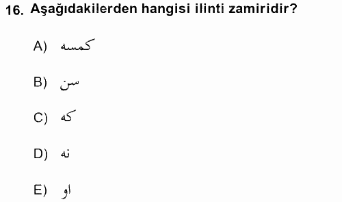 Osmanlı Türkçesine Giriş 2 2015 - 2016 Ara Sınavı 16.Soru