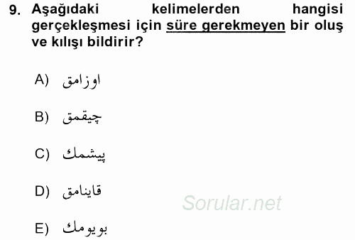 Osmanlı Türkçesine Giriş 2 2015 - 2016 Ara Sınavı 9.Soru