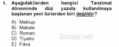 Türk İslam Edebiyatı 2012 - 2013 Dönem Sonu Sınavı 1.Soru