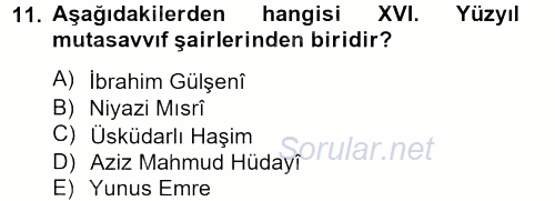Türk İslam Edebiyatı 2012 - 2013 Dönem Sonu Sınavı 11.Soru