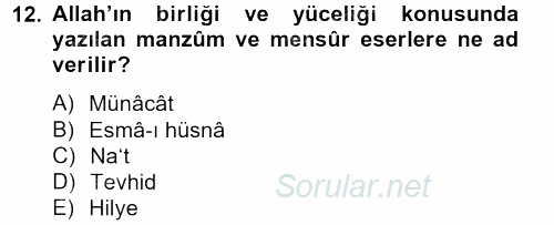 Türk İslam Edebiyatı 2012 - 2013 Dönem Sonu Sınavı 12.Soru