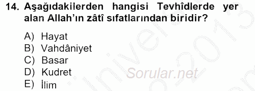 Türk İslam Edebiyatı 2012 - 2013 Dönem Sonu Sınavı 14.Soru
