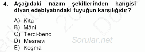 Türk İslam Edebiyatı 2012 - 2013 Dönem Sonu Sınavı 4.Soru