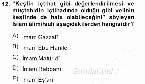 Kelam'A Giriş 2013 - 2014 Dönem Sonu Sınavı 12.Soru