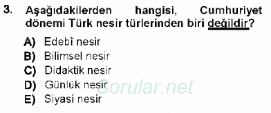 Cumhuriyet Dönemi Türk Nesri 2012 - 2013 Ara Sınavı 3.Soru