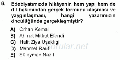 Cumhuriyet Dönemi Türk Nesri 2012 - 2013 Ara Sınavı 6.Soru