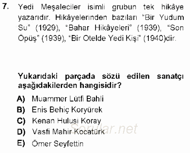 Cumhuriyet Dönemi Türk Nesri 2012 - 2013 Ara Sınavı 7.Soru