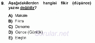 Cumhuriyet Dönemi Türk Nesri 2012 - 2013 Ara Sınavı 9.Soru