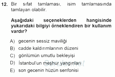 Türkçe Cümle Bilgisi 1 2014 - 2015 Ara Sınavı 12.Soru