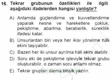 Türkçe Cümle Bilgisi 1 2014 - 2015 Ara Sınavı 16.Soru