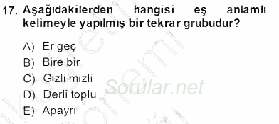 Türkçe Cümle Bilgisi 1 2014 - 2015 Ara Sınavı 17.Soru