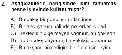 Türkçe Cümle Bilgisi 1 2014 - 2015 Ara Sınavı 2.Soru