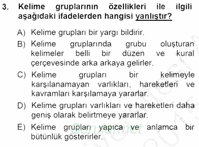 Türkçe Cümle Bilgisi 1 2014 - 2015 Ara Sınavı 3.Soru