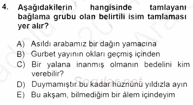 Türkçe Cümle Bilgisi 1 2014 - 2015 Ara Sınavı 4.Soru