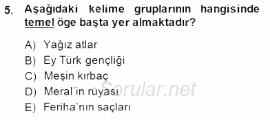 Türkçe Cümle Bilgisi 1 2014 - 2015 Ara Sınavı 5.Soru