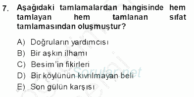 Türkçe Cümle Bilgisi 1 2014 - 2015 Ara Sınavı 7.Soru