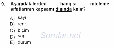 Türkçe Cümle Bilgisi 1 2014 - 2015 Ara Sınavı 9.Soru